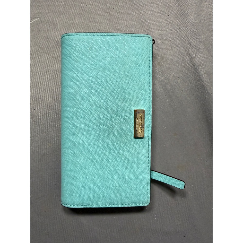 Kate Spade Teal Saffiano Leather Bifold Slim Continental Wallet Card Case Logo